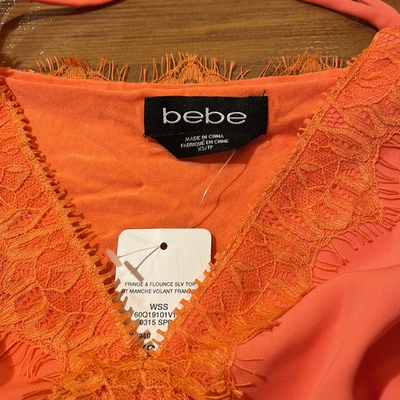 Bebe Coral Fringe and Flounce Top XS - Picture 3 of 6